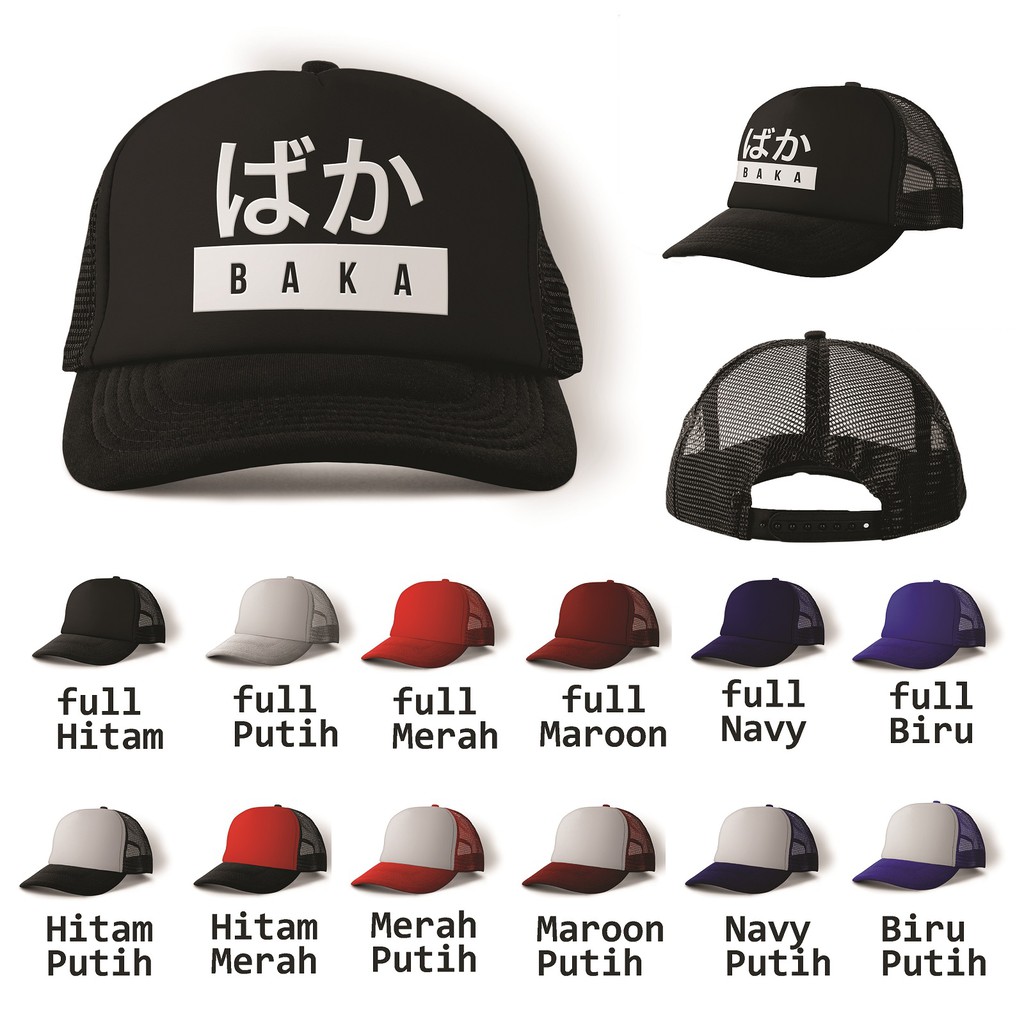 topi trucker jaring baka banyak warna topi wibu topi kanji topi anime