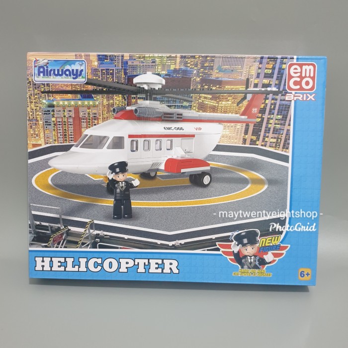 Mainan Anak Helicopter Emco Brix Airways Helicopter Original / Brick Blocks Lego Emco Heli / Heli