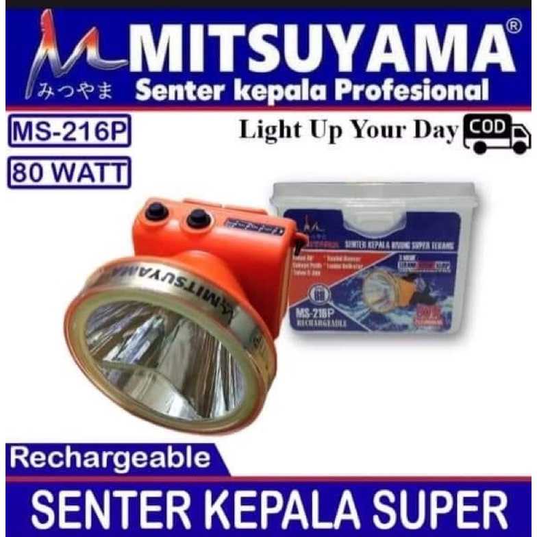 Mitsuyama Senter Kepala Selam LED 80W Super Terang Lithium MS-216P Cahaya Putih / MS-216K Kuning / Senter Diving 80 Watt With Dimmer Switch Super LED Rechargeable