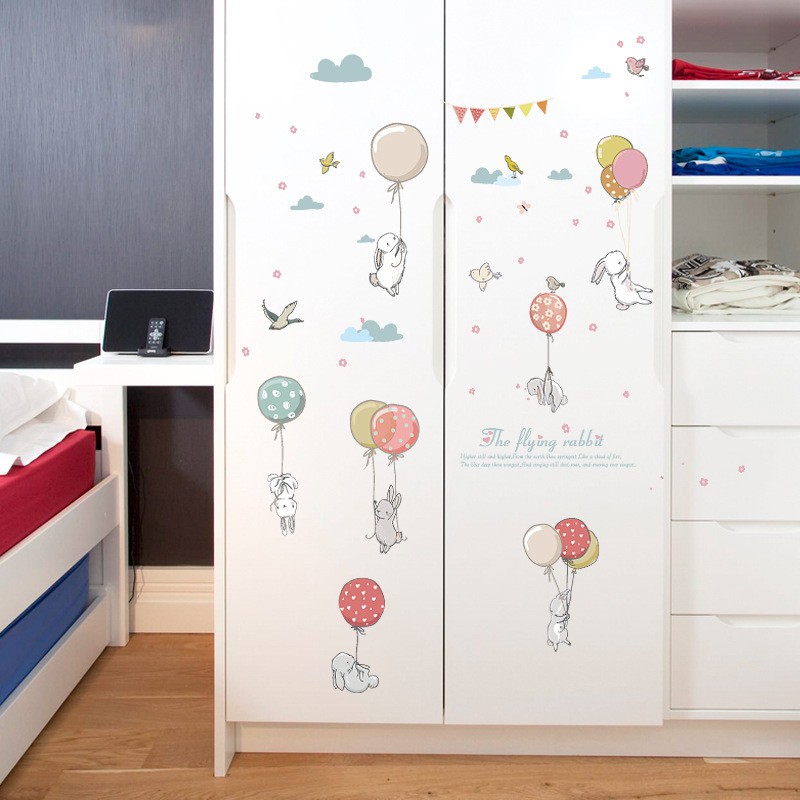 Reliza Wall Sticker Flying Rabbit Ballon Stiket Dinding LDR