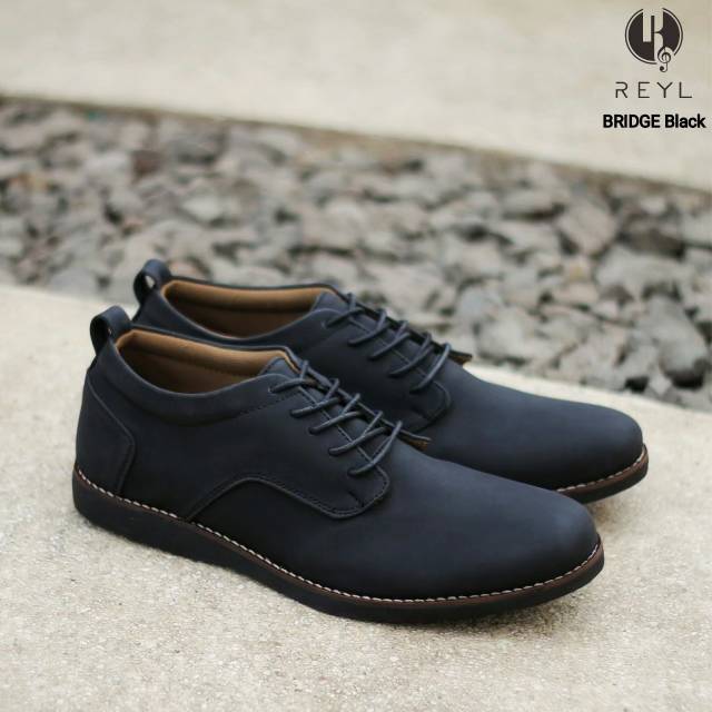 BRIDGE BLACK - REYLMAN | Sepatu Formal Pria Pantofel Hitam Doff Oxford Kasual Hangout Santai Jalan