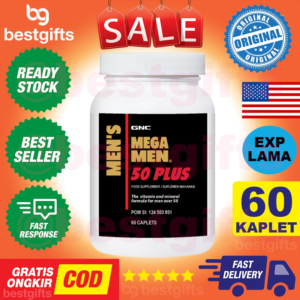 GNC MEN'S MEGA MEN 50 PLUS MULTIVITAMIN MULTI VITAMIN AND MINERAL FOR MEN VITAMINS LAKI 60 KAPLET