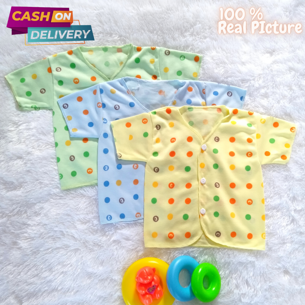 3 Pcs Baju Bayi Baru Lahir Lengan Pendek Motip Polka