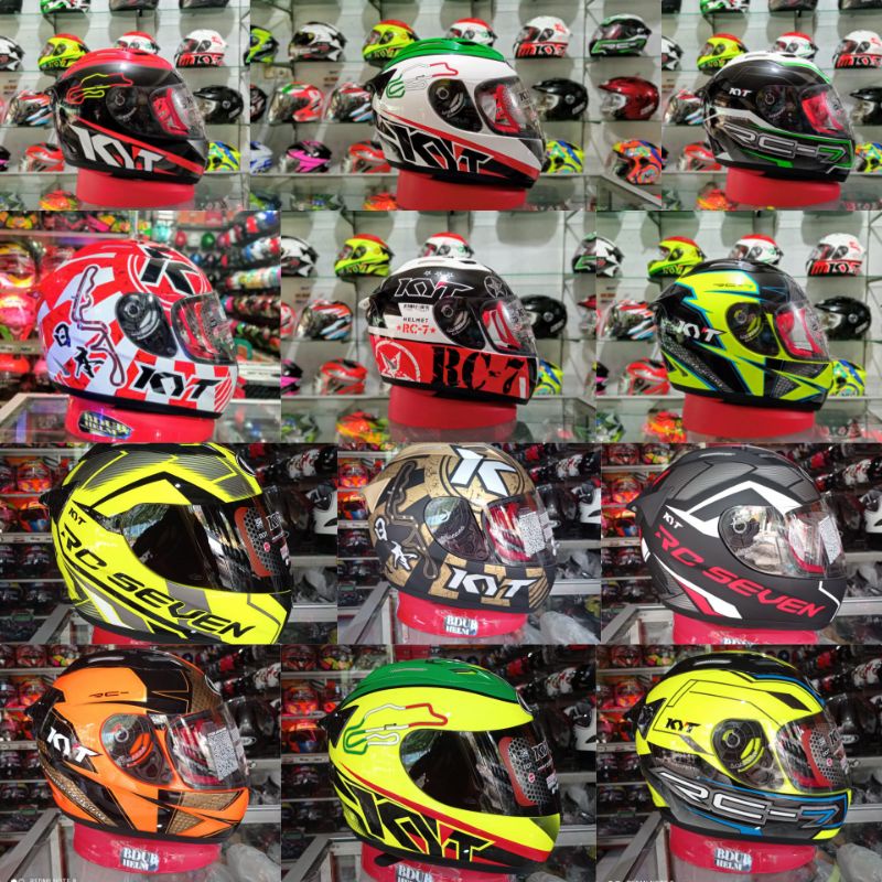 helm kyt full face rc seven motif #19 black white blue paket ganteng 100% baru Ori kyt-Original helm