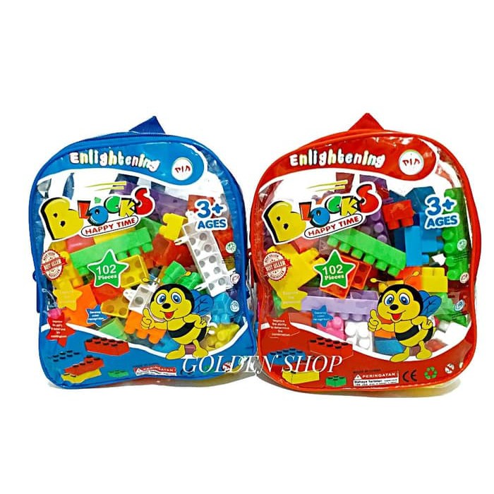 PROMO Mainan Anak Edukasi Balok Susun Bongkar Pasang Block Ransel Isi 102 Pcs  / BLOCK TAS - Mainan Anak Edukatif Puzzle Susun Murah Anak 3 4 5 6 tahun