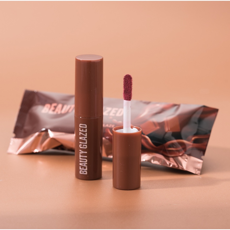 BEAUTY GLAZED Chocolate Lipstick Matte Lipstik Coklat Liquid Lip Moisturizing Gloss Long Lasting Lipstik Waterproof BG001