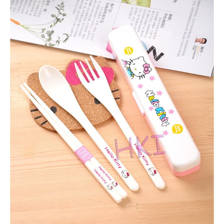 Set Sendok, Garpu Dan Sumpit Melamin + Tempat - Hello Kitty Murah + Gratis Ongkir