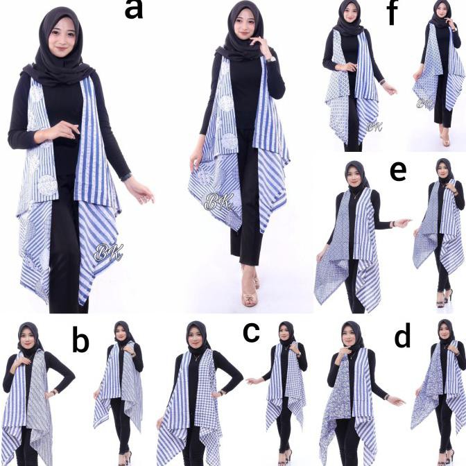 Outer Batik Long Vest Rompi Wanita Panjang Motif Lurik Biru Kode K001 - a