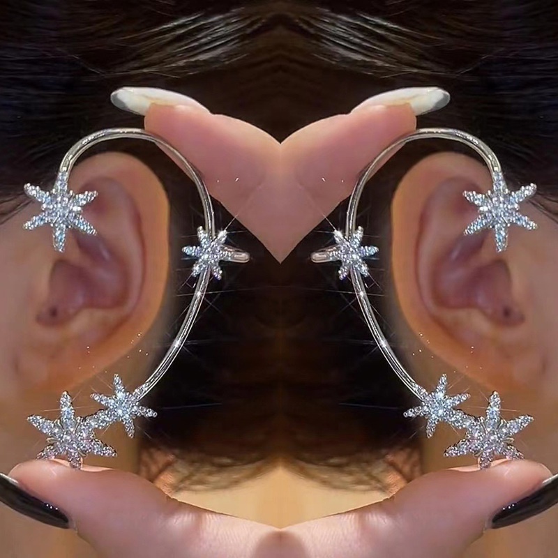 Anting Kait Gantung Desain Daun / Snowflake Hias Berlian Imitasi Untuk Wanita