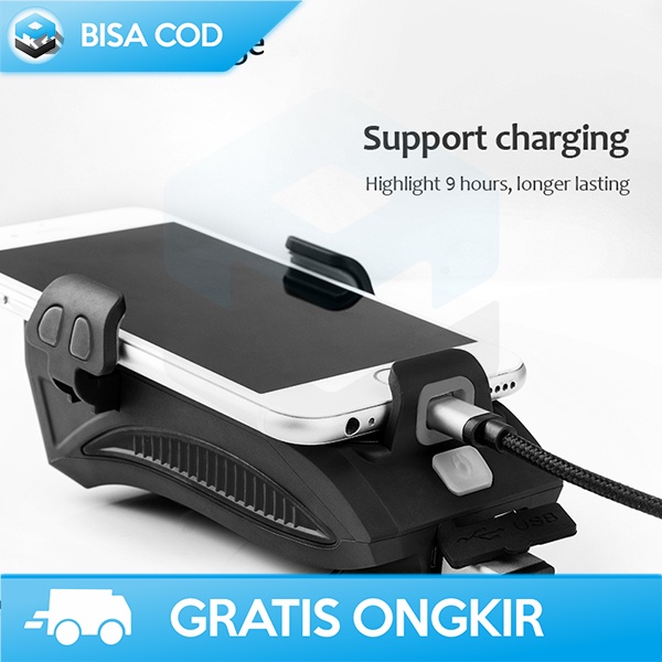 LAMPU DEPAN SEPEDA 319 COOLCHANGE HOLDER HP POWERBANK 2000MAH 3 LIGHT