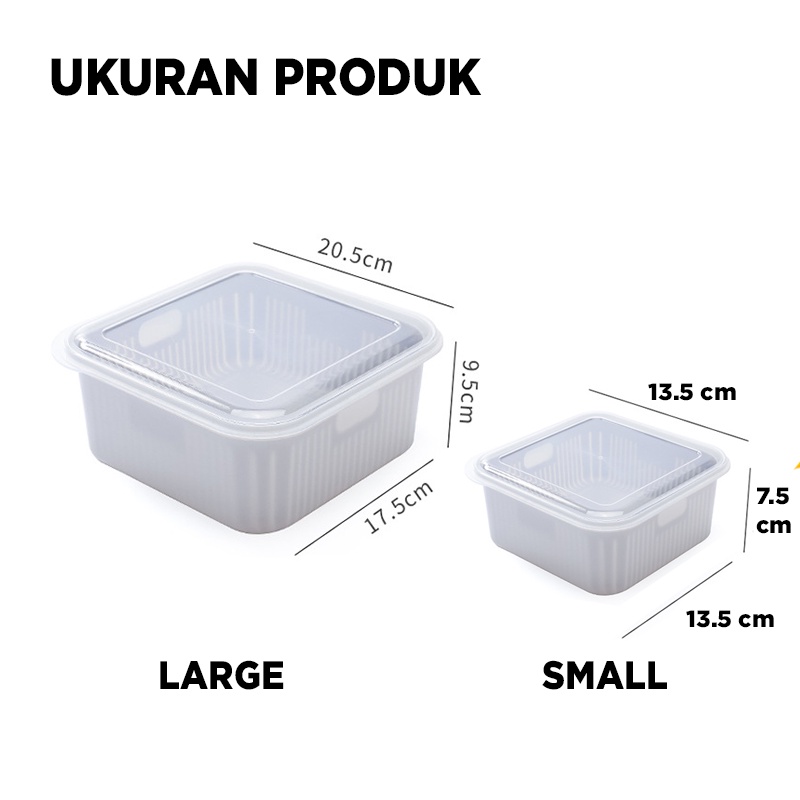 KOTAK MAKANAN KERANJANG PENGERINGAN 2 LAPIS MULTIFUNGSI PERSEGI KOTAK FOOD STORAGE DAPUR KOTAK PENYIMPANAN DENGAN TUTUP