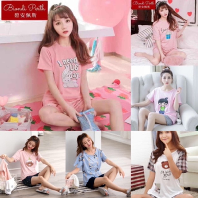 baju tidur celana pendek 8 motif premium import murah/ piyama tidur lucu/ pajamas katun cp