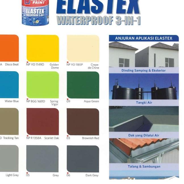 Baru - ASLI 100% ELASTEX 3 IN 1 NIPPON PAINT 1KG / 1 KG WARNA LENGKAP PUTIH ABU ABU BIRU HITAM MERAH