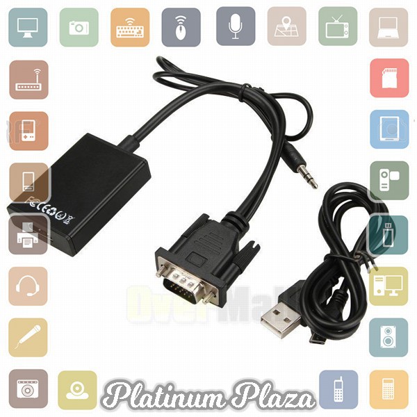 Kabel Adapter Converter VGA Male ke HDMI 1080P dengan Audio - Black`K9TFJ6-