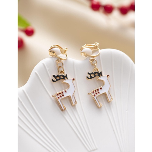 LRC Anting Jepit Fashion Christmas Snowman Bells Elk Gift Box Ear Clips Q33941