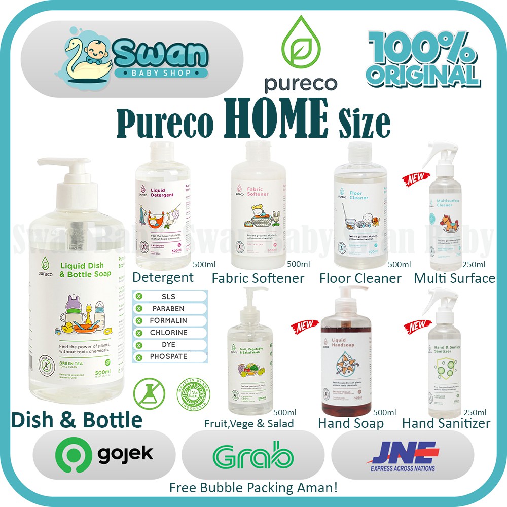 Pureco HOME Size 500ml [ Deterjent / Liquid Dish Soap  / Softener / Floor Cleaner / Fruit Wash ]