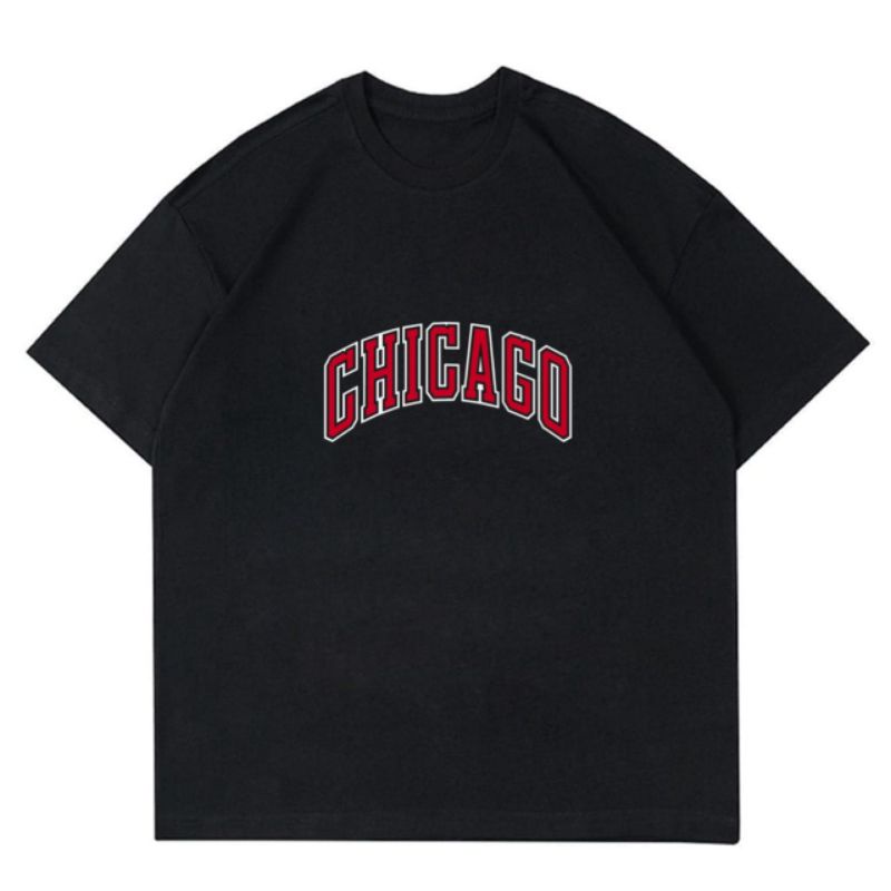 Kaos Chicago Tee Merch Baju Vintage Oversize Oversized T-Shirt Distro Pria Wanita Hitam Putih Murah 