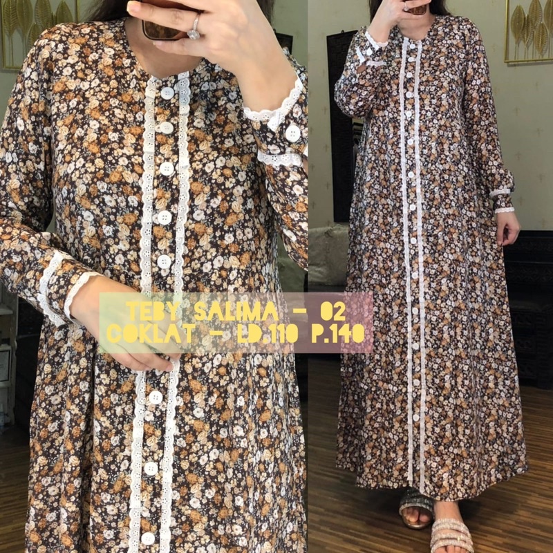 Daster Arab Teby SALIMA Maxi Dress Rayon kancing &amp; Teby VINTAGE Dress Rayon motif terkini