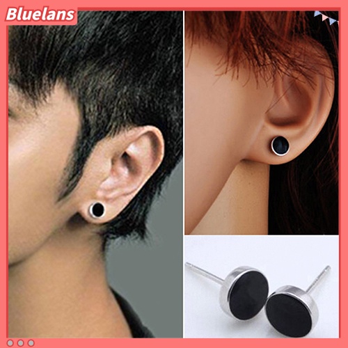 Bluelans Men Women 925 Sterling Silver Black Vinyl Earrings Ear Studs Jewelry Charm