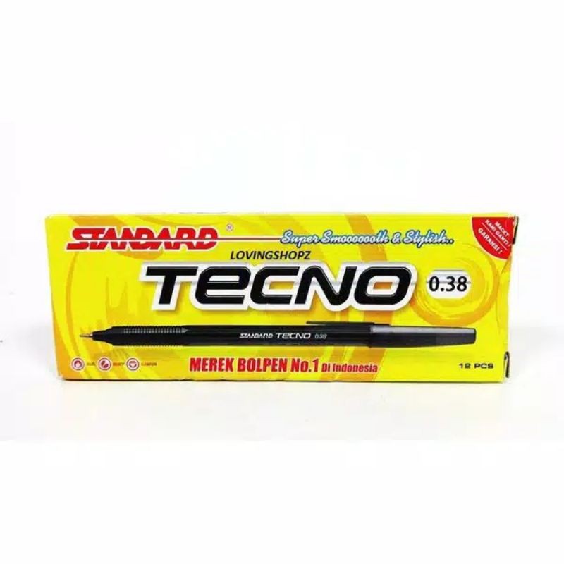 

{ 1PACK } Pulpen Standar Tecno 0.38mm Isi 12Pcs
