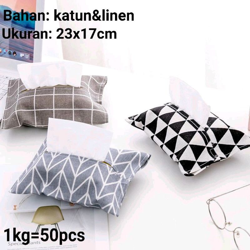 CTM032 Cover Sarung Tisu Kain Canvas Motif Minimalis / Tissue Cover / Tempat Kotak Tisu / Cover Kain Tisue