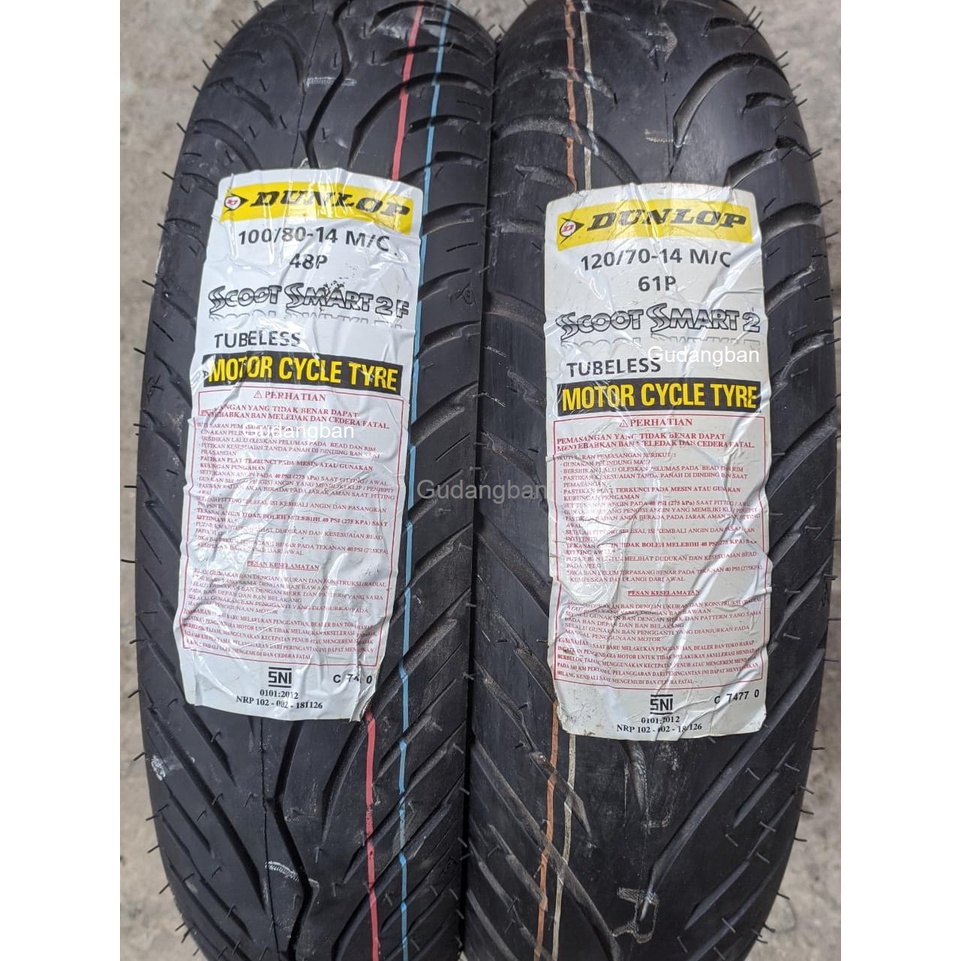 ( PAKET 2 BAN - RING 14 ) 100 80 14  & 120 70 14 SCOOT SMART 2 DUNLOP TUBELESS MATIC 150 FREE PENTIL