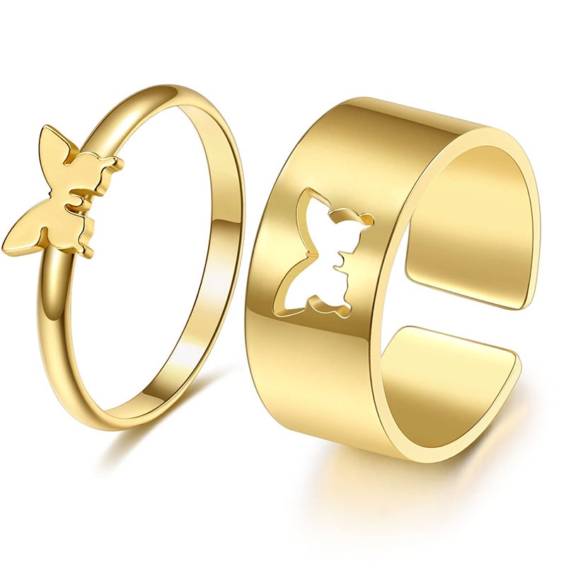 2pcs / Set Cincin Desain Kupu-Kupu Hollow Gaya Retro Untuk Pasangan-Won