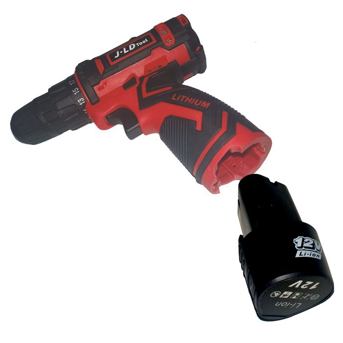 [MERAH] J.LD 12V-SET Bor Obeng Bor Baterai 12 Volt Charger Cordless Drill Charging