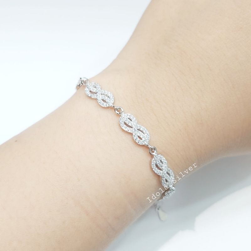 GELANG PERAK ASLI SILVER WANITA 925 LAPIS EMAS PUTIH MODEL INFINITY PERMATA - PERHIASAN PERAK ASLI