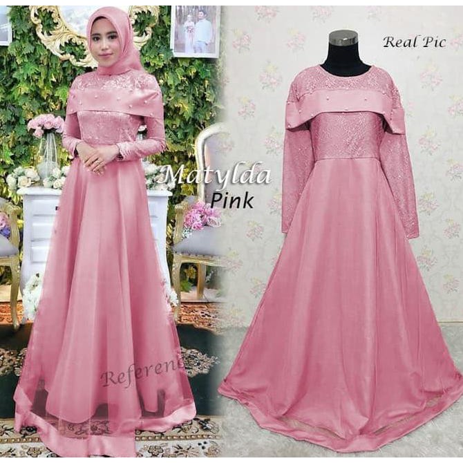 BAJU GAMIS MUSLIM PESTA MATYLDA PINK BERMUTIARA / GAMIS MEWAH