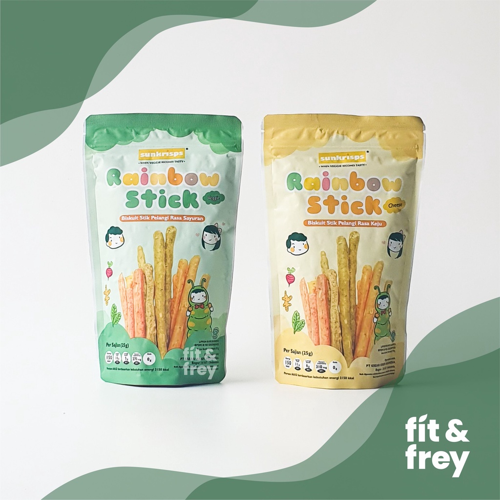 SUNKRISPS Rainbow Stick 50g - Veggie / Cheese - Snack Bayi Anak - Biskuit Stik Pelangi Rasa Sayuran - Sunkrip Stick Keju