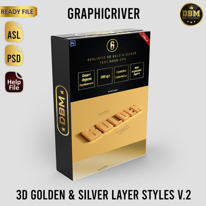 3D Golden &amp; Silver Layer Styles V.2 - Photoshop