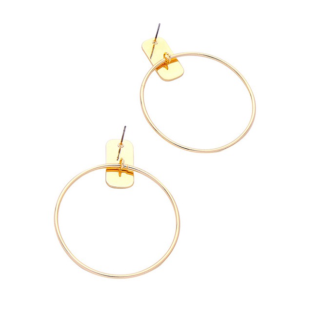 LRC Anting Tusuk Fashion Gold Color Circular Ring Shape Decorated Earrings F27768