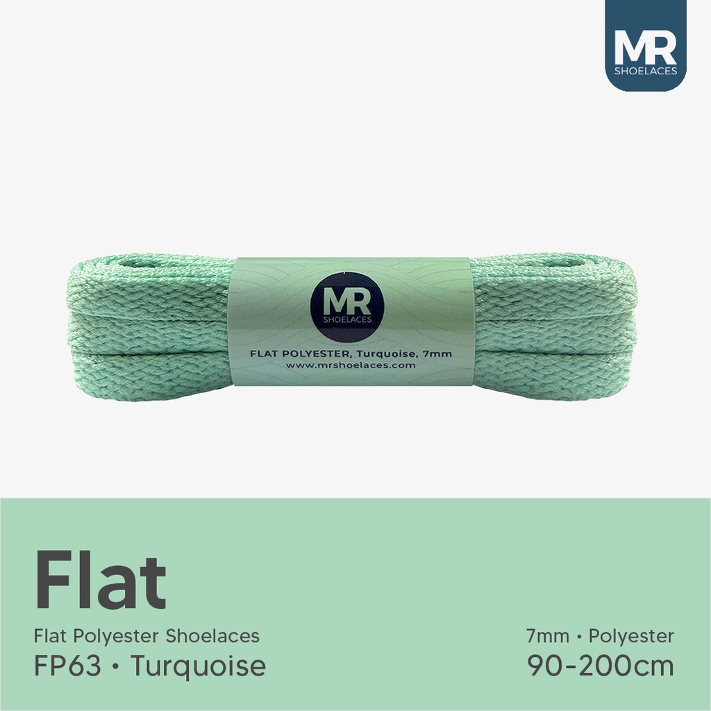 MR Shoelaces FP63 Turquoise (Tosca) Tali Sepatu Pipih Flat 7mm 90cm 100cm 120cm 150cm 180cm 200cm Polyester Premium