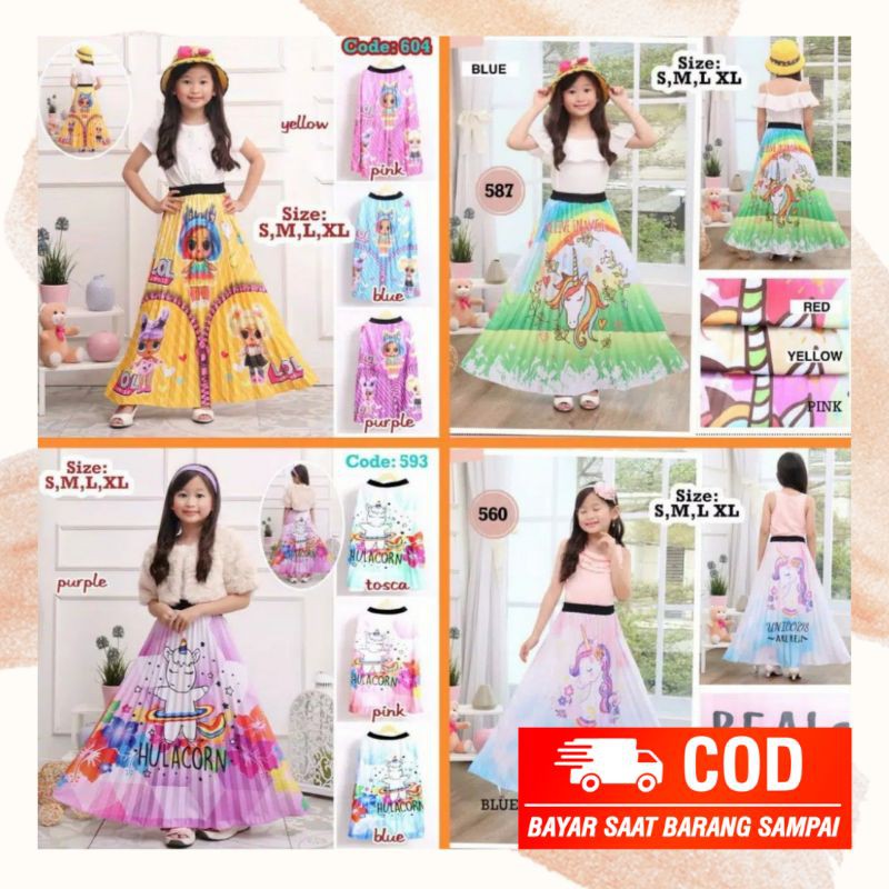 Rok Plisket Anak Karakter Printing Murah Random Gambar dan Warna Frozen | Sunselvstore
