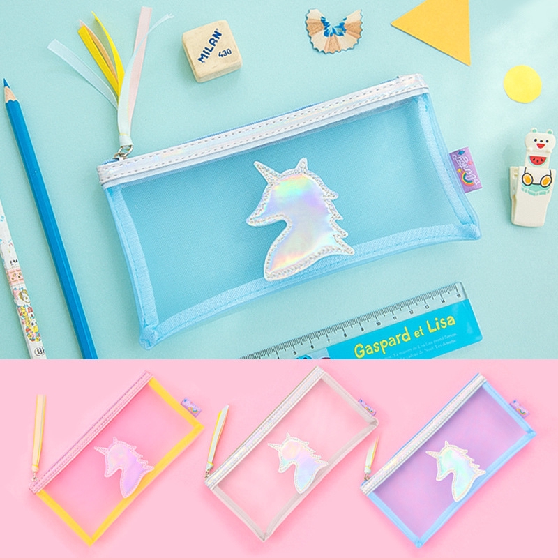 MINGKE Kotak pensil transparan unicorn yang lucu Tas alat MINGKE Kotak pensil transparan unicorn yang lucu Tas alat