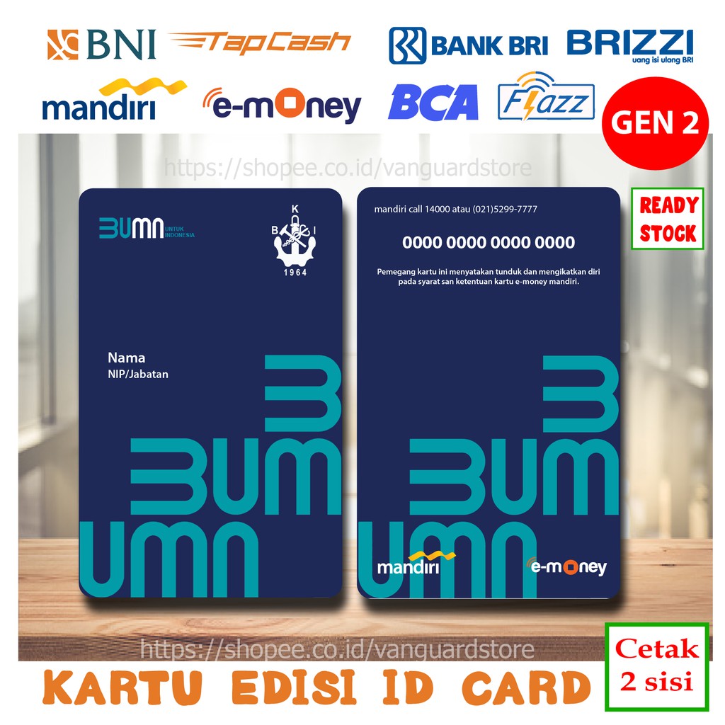 KARTU E MONEY E TOLL ID CARD BKI NEW KARTU MANDIRI EMONEY BNI TAPCASH BRI BRIZZI FLAZZ BCA - 2 SISI