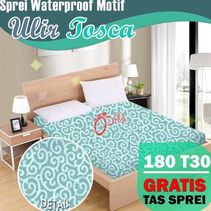 Ready Stok - Sprei Waterproof 180X200 T30Cm Sepre Anti Air Ozora Motif Ulir Ukir