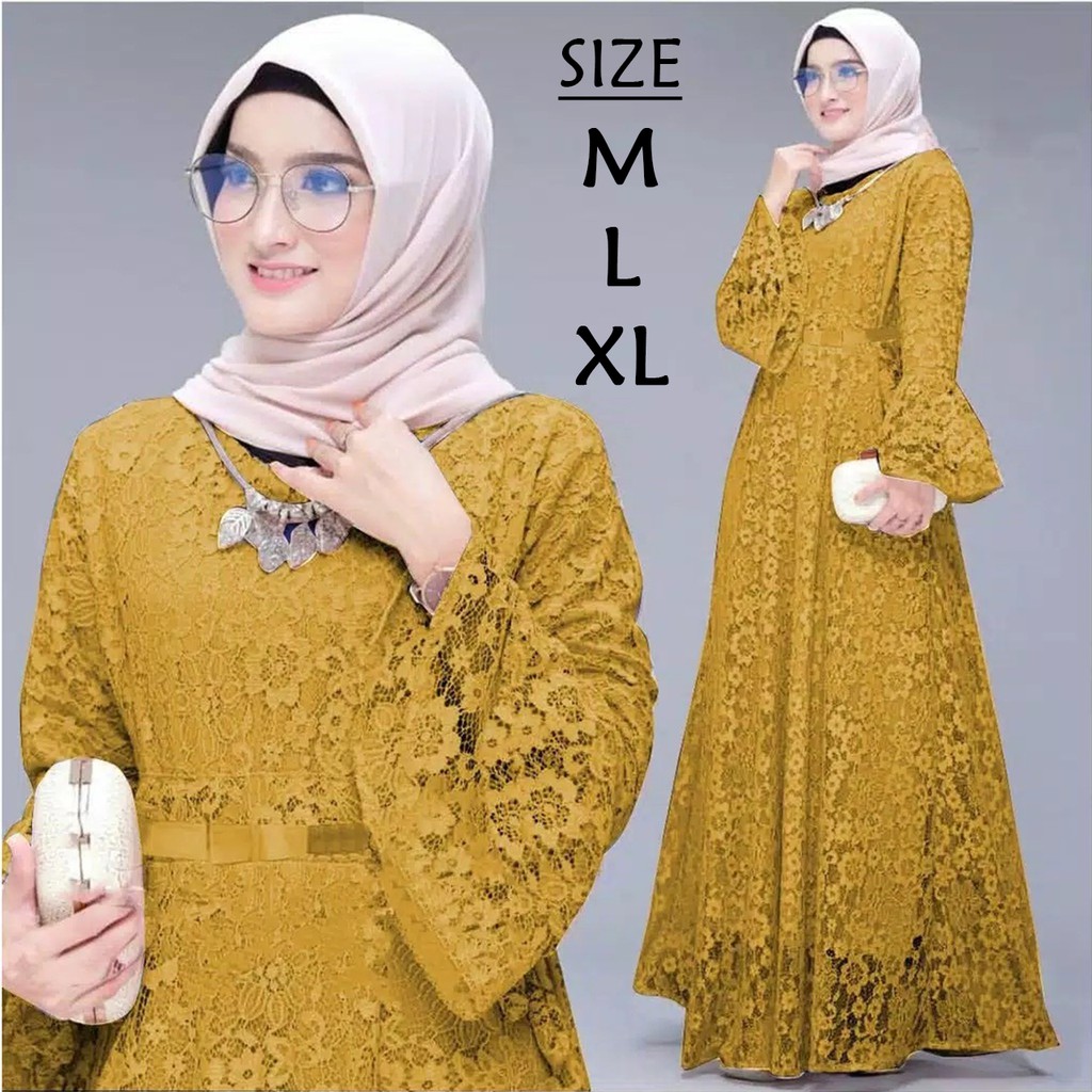 Yhunita Gamis Pesta Full Brukat / Gamis Seragam Remaja Dewasa Wanita Muslim Busui - M L XL