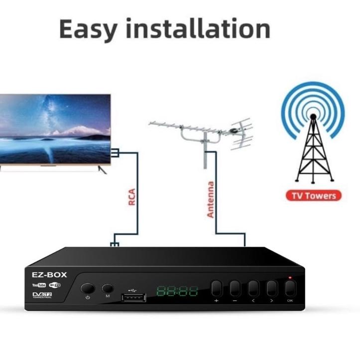 ⇜ EZ-BOX SET TOP BOX DVB-T2 PENERIMA SIARAN TELEVISI DIGITAL YOUTUBE WIFI モ