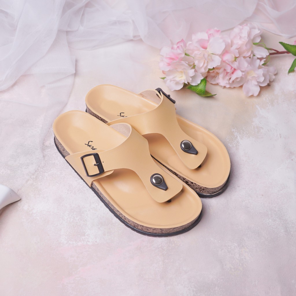 SARA SARA LEONY Sandal Jepit Wanita Model Birken Casual Sendal Puyuh Trendy Sendal Japit Cewek Casual Size 36-41