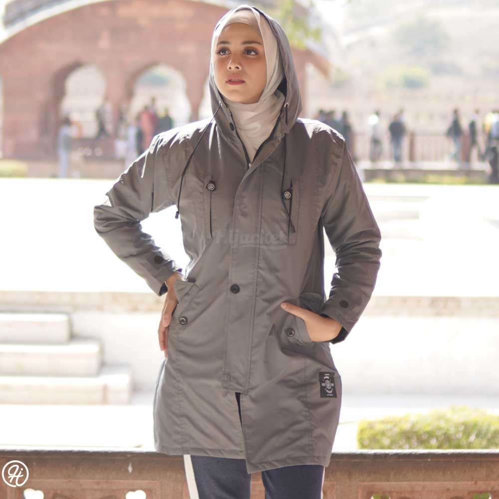 Jaket Jacket Wanita Cewek Muslimah Hijaber Hoodie Cewe Abu Kekinian Terbaru Hijacket Ixora Coldgrey-7