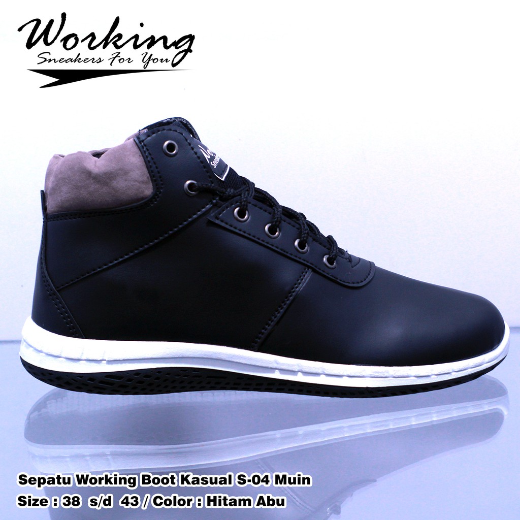 Sepatu Pria Kasual Working Boot S-04 Full Kulit Sintetis Untuk Kerja Kuliah