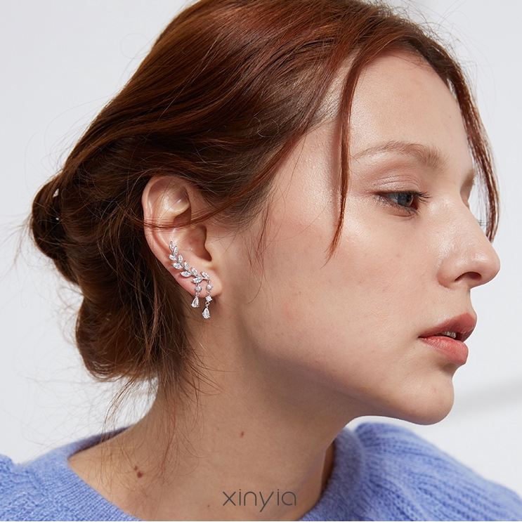 Anting Lapis Emas Silver Dengan Kristal Zircon + Rumbai Untuk Wanita