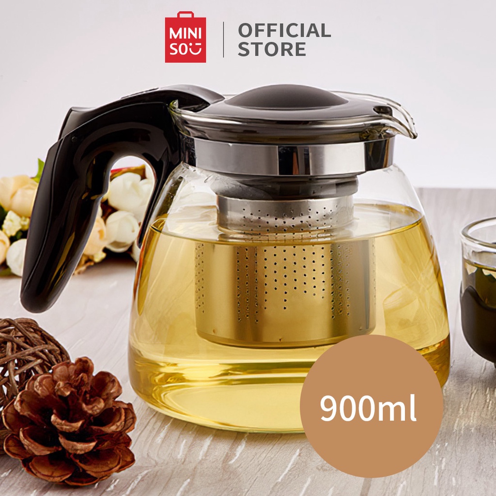 【CLEARANCE】Miniso Official Teko Teh dengan Saringan Kaca Tempat Teh / Kopi Air Transparan Teapot 900