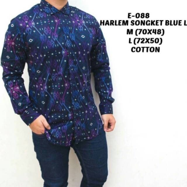 Kemeja batik pria navy