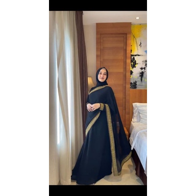 Kain Sari India Muslimah Murah Mewah Berkualitas | Matt Jetblack Kombinasi Sifon | Abaya by Famabaya