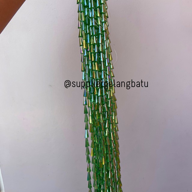 kristal terompet 16 x 10mm dark green quart crystal rajut bahan PAGODA