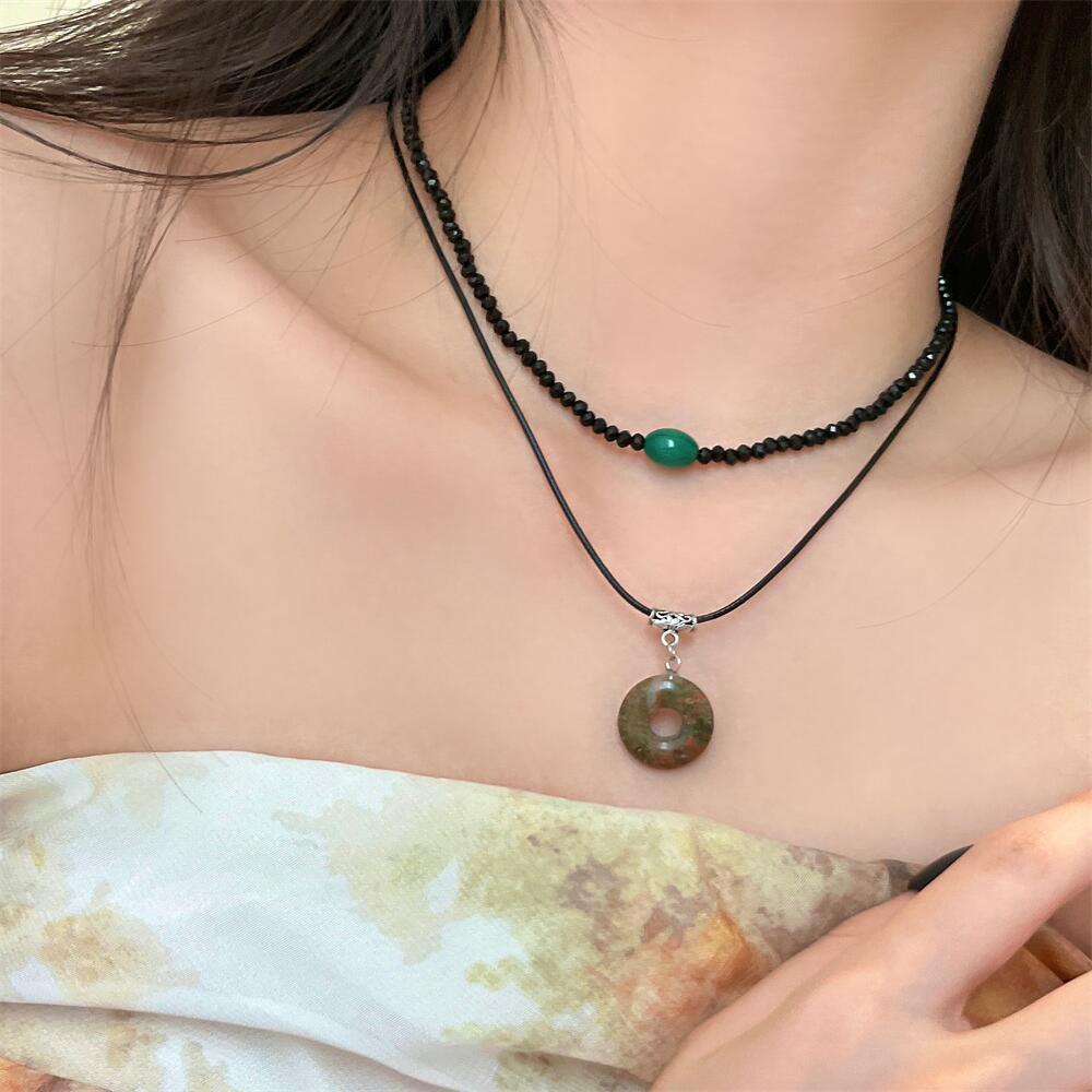 Kalung Rantai Liontin Cincin Model Lapis Ganda Gaya Retro