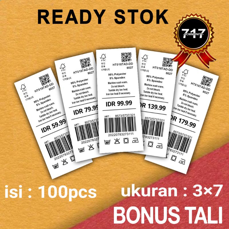 

(100pcs) HANGTAG BAJU LABEL BAJU 3×7 HANG TAG BARCODE LABEL IMPORT D4